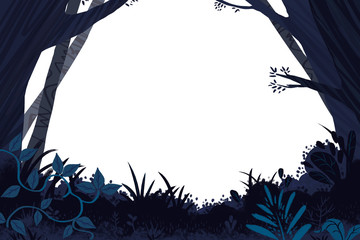 Illustration for Children: Dark Forest Card Frame. Realistic Fantastic Cartoon Style Artwork / Story / Scene / Wallpaper / Background / Card Design © info@nextmars.com