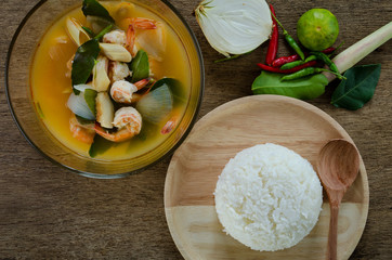 Tom yum Kung or Sour prawn soup,thai food