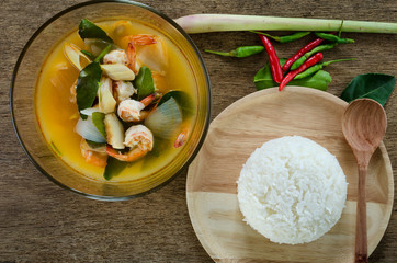 Tom yum Kung or Sour prawn soup,thai food