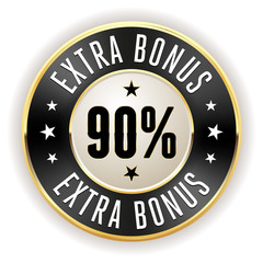 Black 90% extra bonus button with gold border