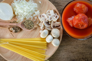 Cooking spaghetti with ingredients