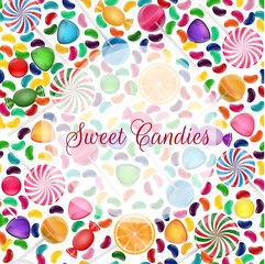 Colorful candy background with jelly beans, and jelly candies