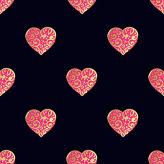 Obraz na płótnie Canvas Seamless vector gold pattern with hearts. Vector illustration