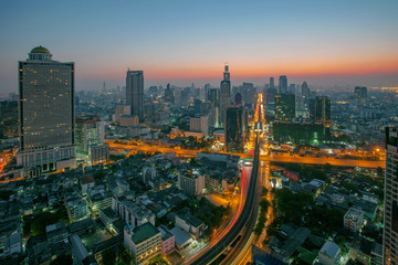 Fototapeta na wymiar sky scrapper scene of bangkok thailand capital before the dawn