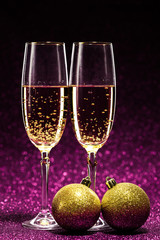 two glasses of champagne ready for christmas celebration