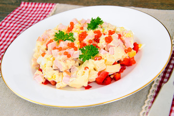 Salad with Ham, Peppers, Cheese and Egg