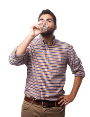 man drinking water bottle