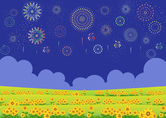 ひまわりと花火