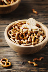 Unhealthy snack on the wooden table