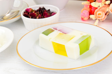 Diet Dessert: Fruit Jelly, Gelatin and Tea.
