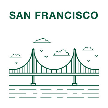 San Francisco Golden Gate Bridge Line Art Illustration