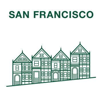 San Francisco Painted Ladies Houses Line Art Illustration