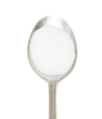 salt on metal spoon over white