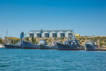 Black Sea Fleet warships are on the quay of the Sevastopol Bay © denismax