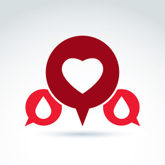 Vector illustration of a red heart symbol with blood drops, medi