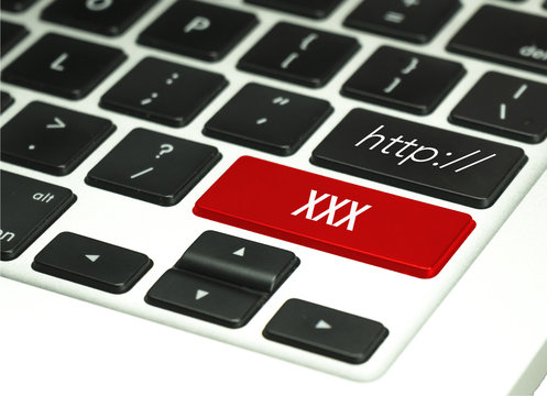 Adult Only Button on White Computer Keyboard..