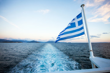Greek flag on a  ferry boat