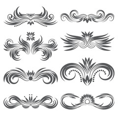Design ornamental elements set. Floral tattoo in vintage style.