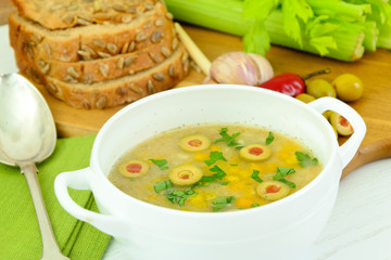 Barley Soup with Olives and Peppers.