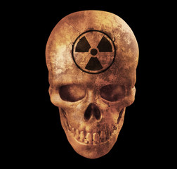 Human skull with nuke sign on white background with clipping pat