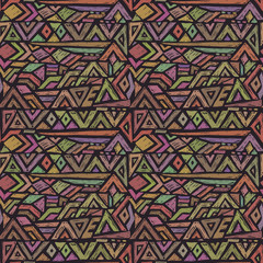 Vector hand drawn seamless pattern with tribal abstract elements