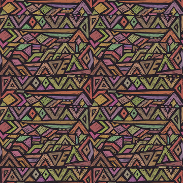 Vector Hand Drawn Seamless Pattern With Tribal Abstract Elements