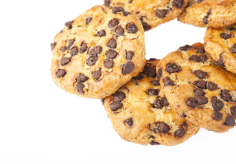 group of chocolate cookies isolated on a white background