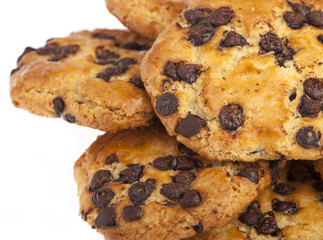 group of chocolate cookies on a white background