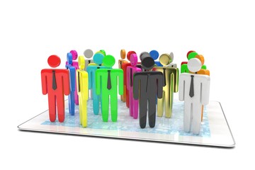 group of people figures on tablet PC, 3d render