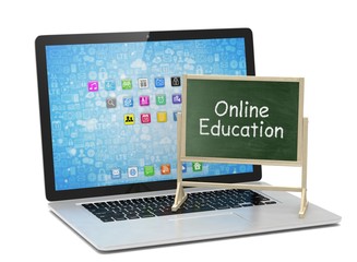  Laptop with chalkboard, online education concept