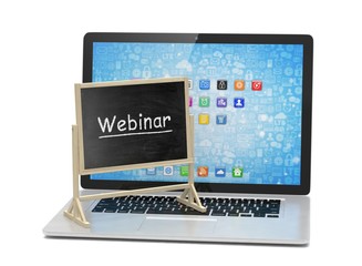 Laptop with chalkboard, webinar, online education concept