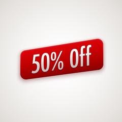 Vector red sticker, badge with 50% off label
