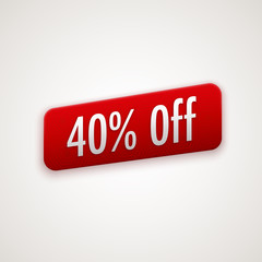 Vector red sticker, badge with 40% off label