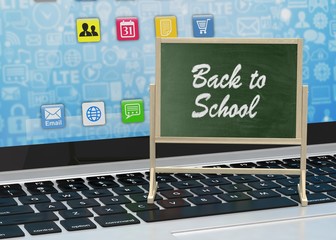 Laptop with chalkboard, back to school, online education concept