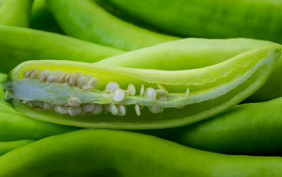 Food ingredient background of fresh green pepper