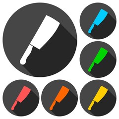 Kitchen knife icons set with long shadow