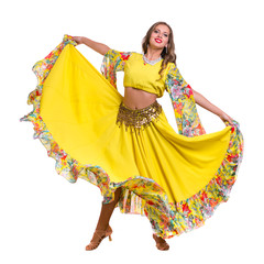 Flamenco dancer  woman posing, isolated on white in full length