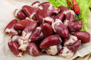 Raw chicken hearts