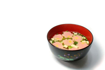 Japanese miso soup with pink flower decration #2