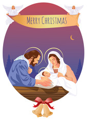 Christmas Christian nativity scene with baby Jesus and angels
