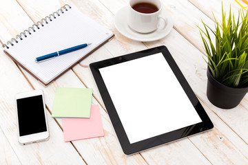 top view of working place elements 