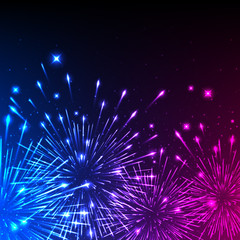 Colorful shiny realistic fireworks background.
