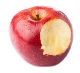 Plakat red apple bitten isolated on a white background