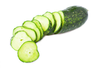 thin sliced cucumber on a white background