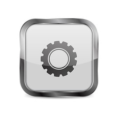 Square Button. Shiny glass button with metal frame. Options icon. 