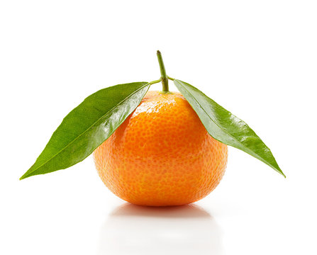 Tangerine with leaf isolated on white background