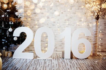 Christmas or New Year's interior. Big figures 2016. Holidays dec