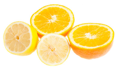 Fototapeta na wymiar half orange and lemon on a white background