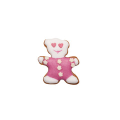 Homemade gingerbread cookie with colored frosting isolated on a