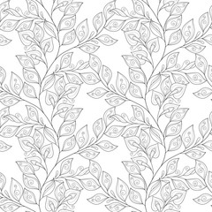 Vector Seamless Contour Floral Pattern